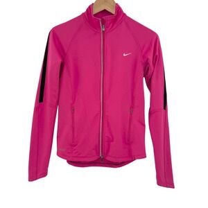 Nike‎ Dri-FIT Jacket Full Zip Pink Black Stripe Athletic Running Track Small